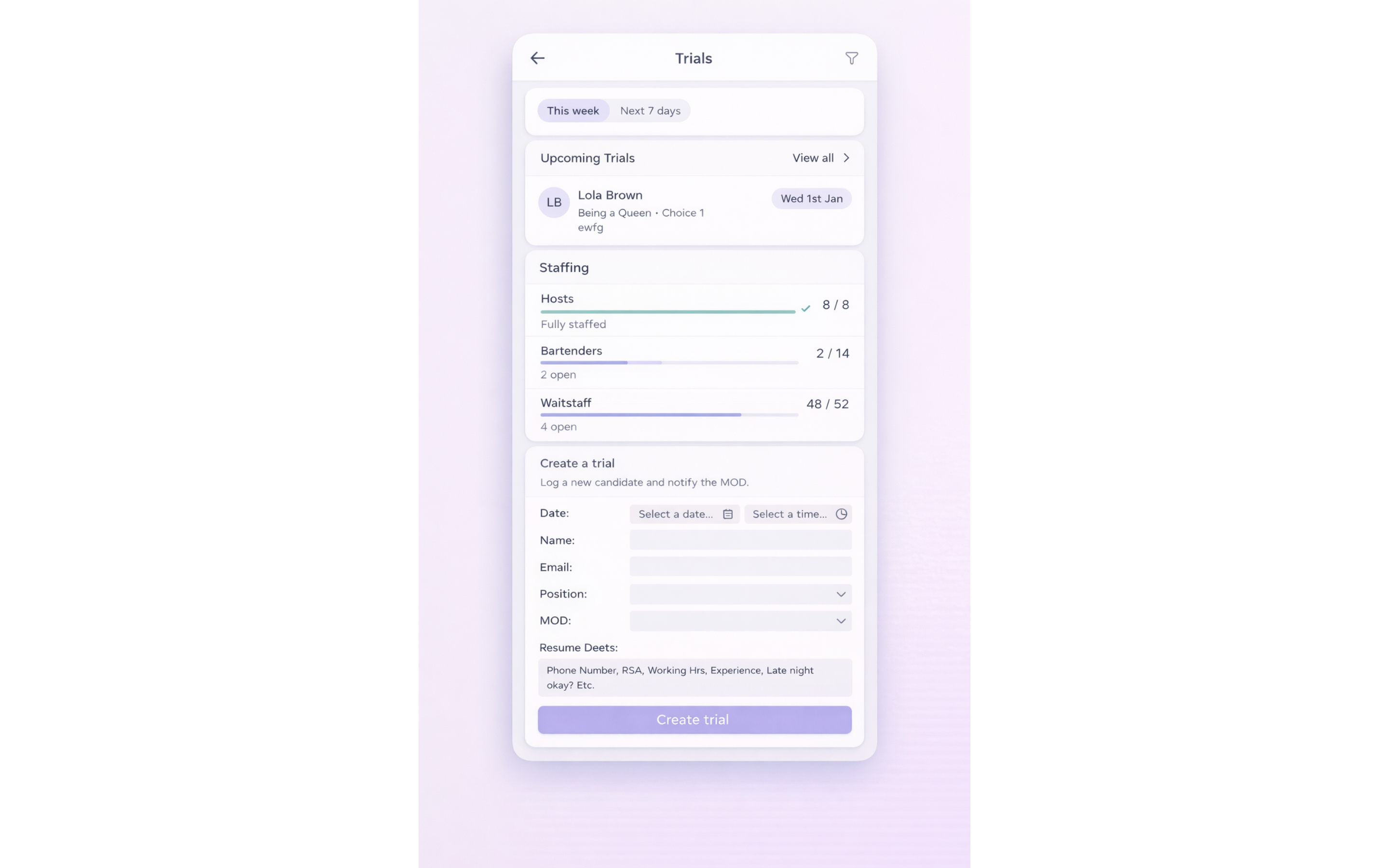 Trials and onboarding mockup on iPhone